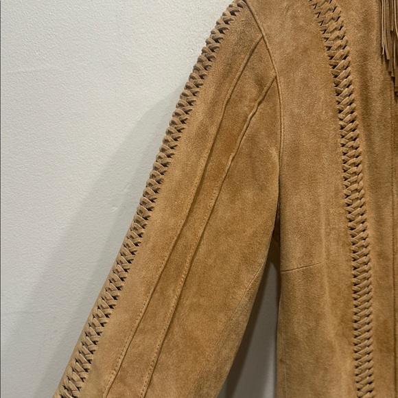 Margaret Godfrey Vintage suede long fringe woven coat brown size 4 pockets boho - Picture 5 of 16